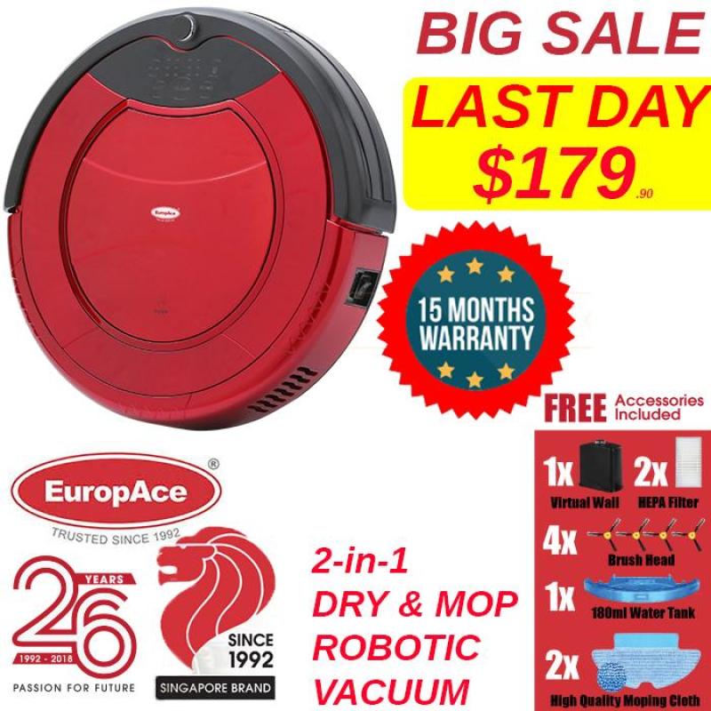 EuropAce 2-IN-1 Robotic Vacuum Cleaner (Mop and Dry) ERV 3031T Auto Cleaning / Auto Daily Scheduled Cleaning - 15 months Warranty Singapore