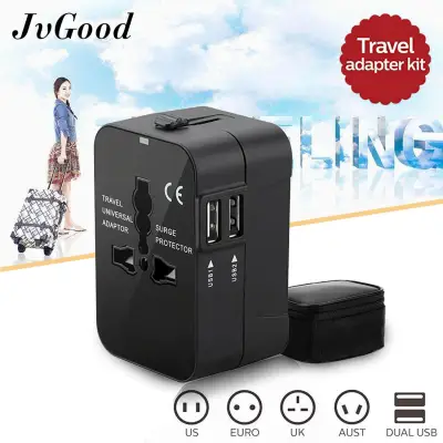 JvGood Travel Adapter Adaptor Converter Wall Charger AC Power Plug All in One Universal Worldwide AU UK US EU 2 USB Charging Ports