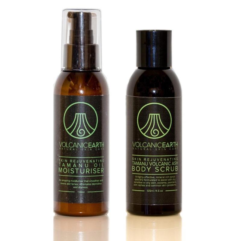 Buy Volcanic Earth Organic Volcanic Ash Body Scrub 135ml + Tamanu Skin Moisturiser 135ml Value Set Singapore