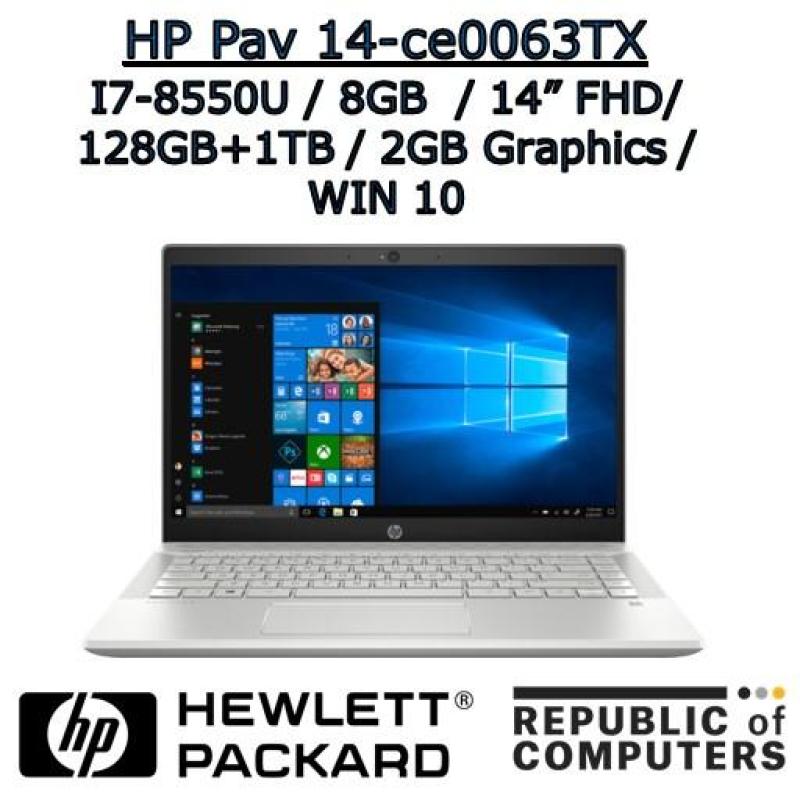 HP PAVILION NOTEBOOK 14-ce0063TX I7-8550U / 8GB / 128GB+1TB / 14 FHD IPS / 2GB NVIDIA / WINDOW 10