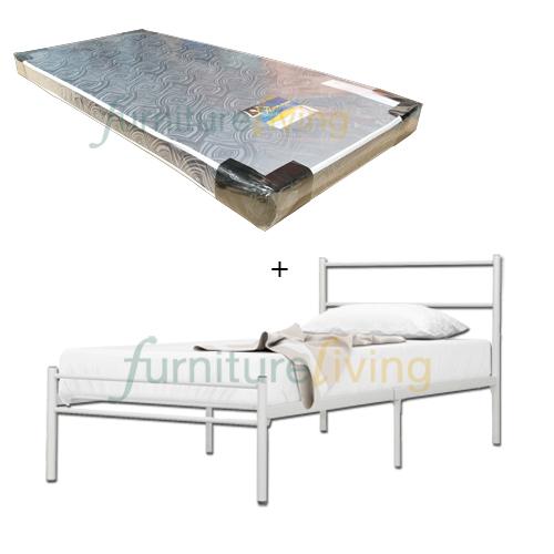 Furniture Living White Metal Bedframe (Single) + Royal Foam Mattress 4inch