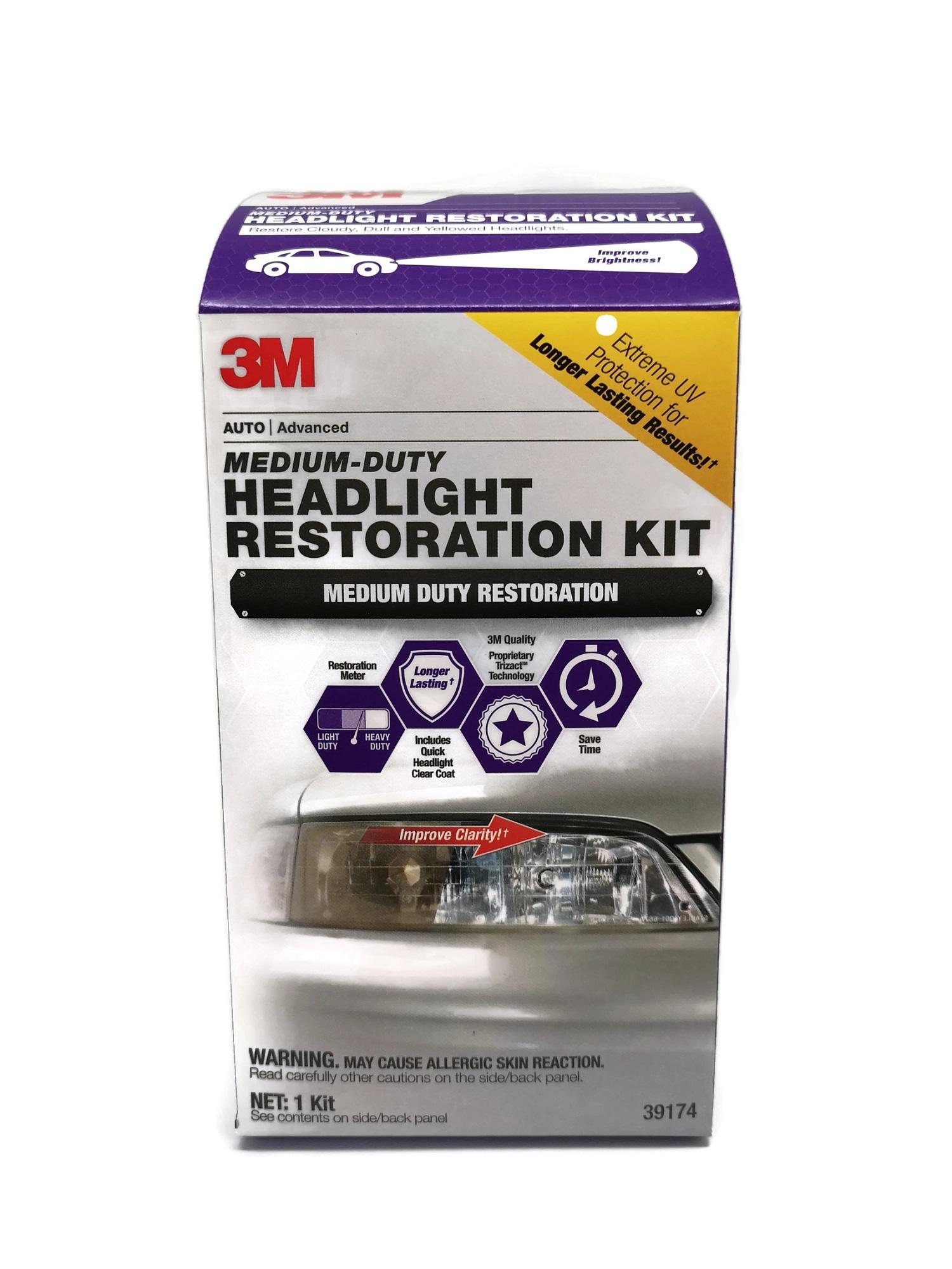 3M Quick and Easy Headlight Restoration Kit, Removes Light Yellowing in  15-Minutes, 39193, 1 Kit