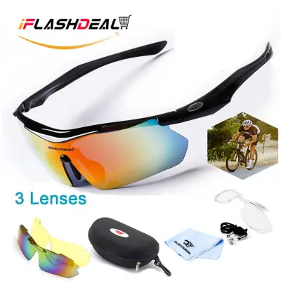 iFlashDeal Men Sports Sunglasses Outdoor Sport Driving Male Women Sun Glasses Cycling Riding Running Glasses with 3 Interchangeable Lenses