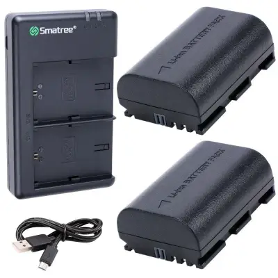 Smatree 2-Pack LP-E6 / LP-E6N Lithium-Ion Battery + Dual Charger for Canon Cameras
