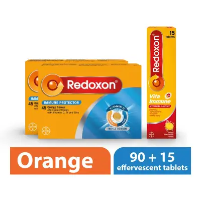 REDOXON Triple Action Effervescent Tablets 45s x 2 + Vita Immune Effervescent Tablets 15s (Orange Flavour) [Exclusive to Watsons]