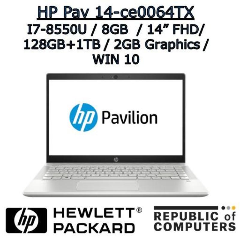 HP PAVILION NOTEBOOK 14-ce0064TX I7-8550U / 8GB / 128GB+1TB / 2GB NVIDIA / 14 FHD IPS / WINDOW 10