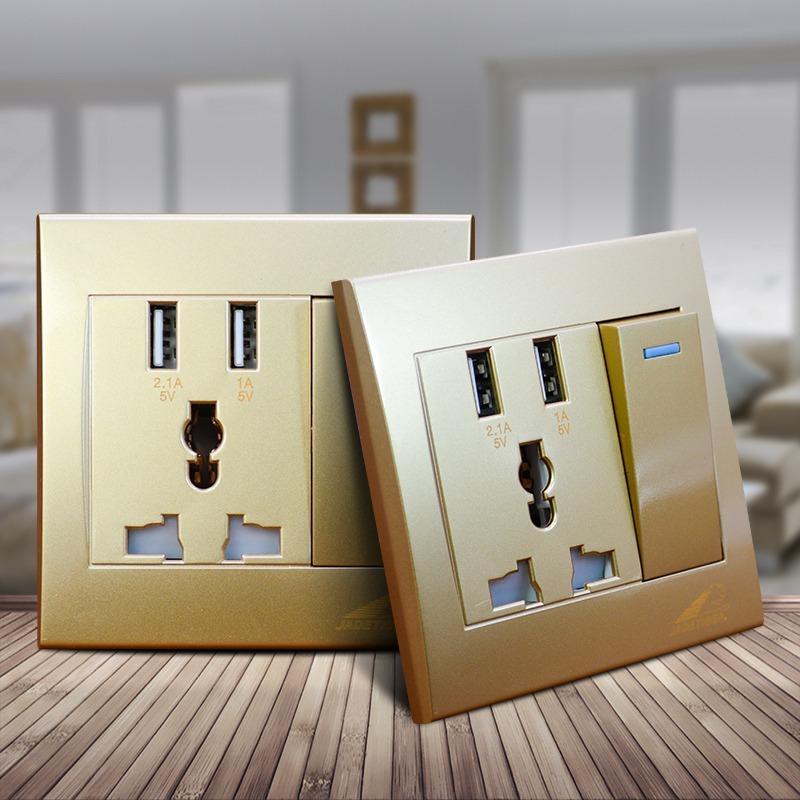 JADETIGER Gold 2.1A Dual USB Wall Charger Socket Adapter Universal Power Outlet Panel w/ Switch - intl
