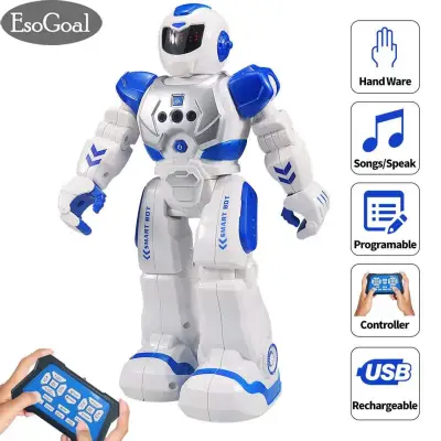 [Promotion!] EsoGoal Robot Toys Alpha Telecontrol Intelligent Robot Remote Control RC Robot Speaking Robot Police Toys Gesture Sensing Robot with Programming Movement Gesture Control