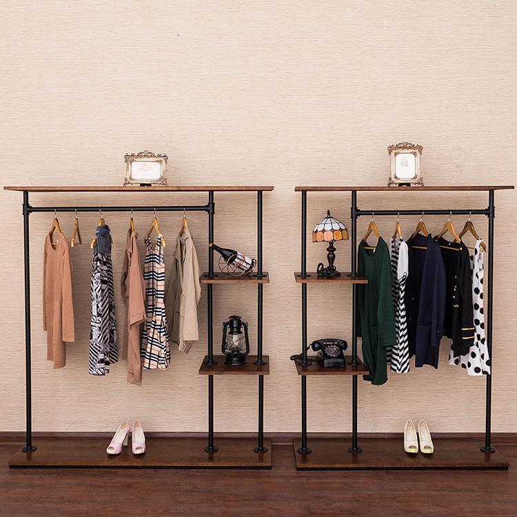 American Vintage Antique Finish Iron Art Clothing Rack Clothing Store Floor-type Solid Wood Show Hang Clothes Sedurre Attrarre Customizable