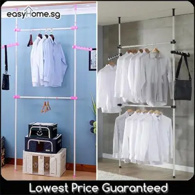 2502 Korean Standing Pole Clothes Rack- Adjustable Hanger Bar/ Drying Shelf