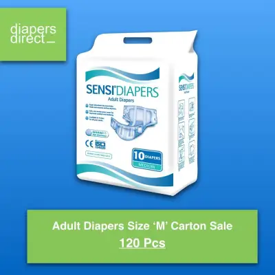 SENSI Adult Diapers Size Medium Carton - 12 Packs per Carton - 10 Pcs per Pack - Premium Quality and High Absorbency
