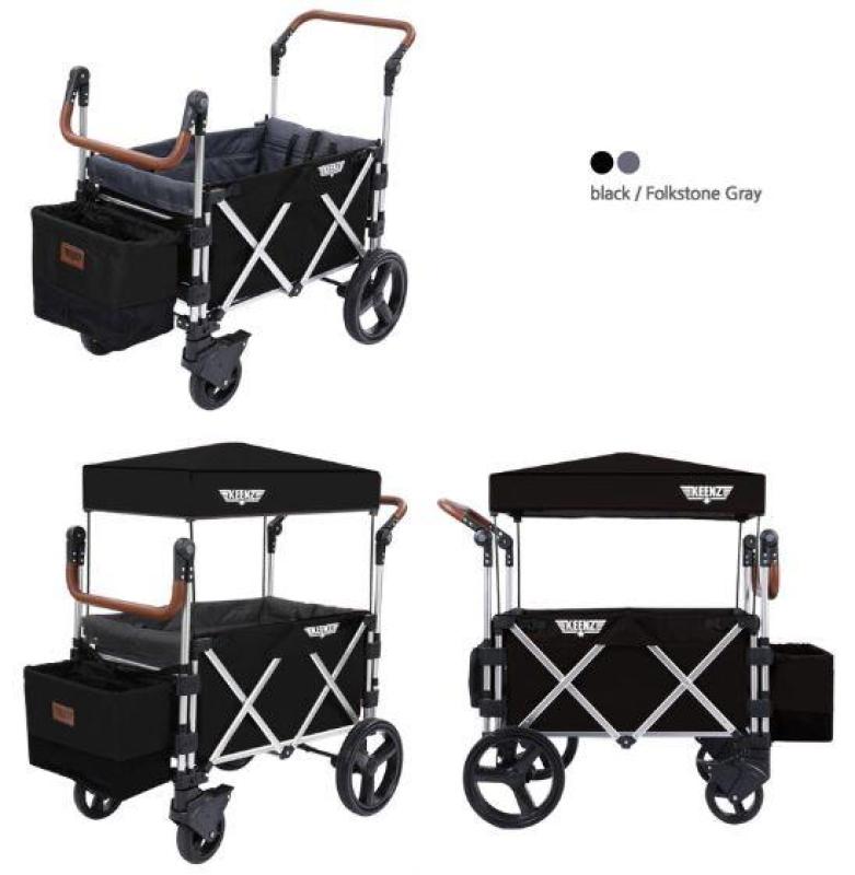 Keenz 7S Premium Deluxe Foldable Wagon-Stroller (Black / Folkstone Grey) - Designed and Engineered in Korea Singapore