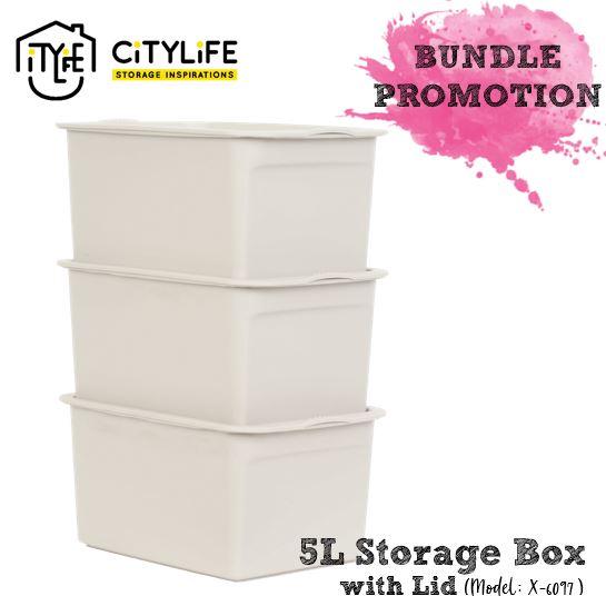 Citylife 5L Storage Box with Lid - Bundle of 3