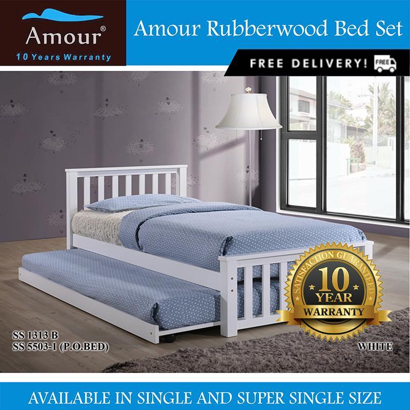 Amour® Solid Wood Single size Wooden bed with Single Size pull out bed Free delivery 10 Years Warrranty