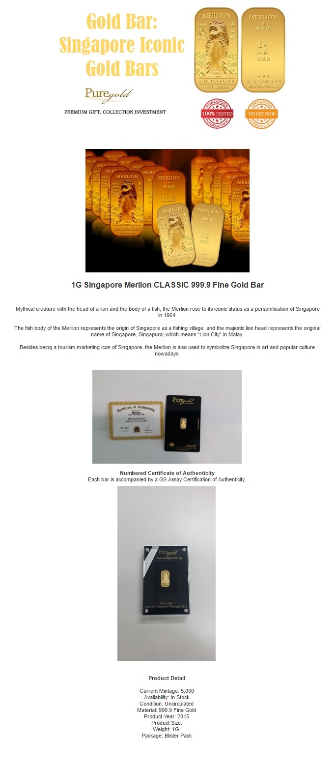 Puregold Singapore 1G Merlion CLASSIC Gold Bar 999.9 | Lazada Singapore