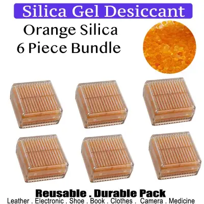 6 Piece Reusable Orange Silica Gel in Box - Camera Dry Box Desiccant Humidity Absorber