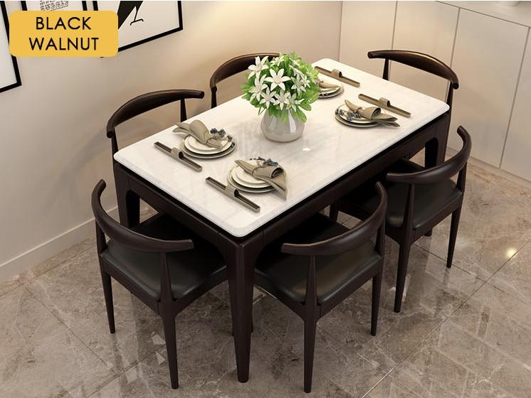 JIJI Modern Marble Ash Wood Dining Table (Dining Table) / FREE Installation with 12-Months Warranty / Marble Table Top / Original Wood Solid Frame