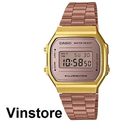 [Vinstore] Casio A168 Adjustable Rose Gold Tone Stainless Steel Strap Digital Quartz Women Watch A168WECM-5DF A168WECM-5D A168WECM-5