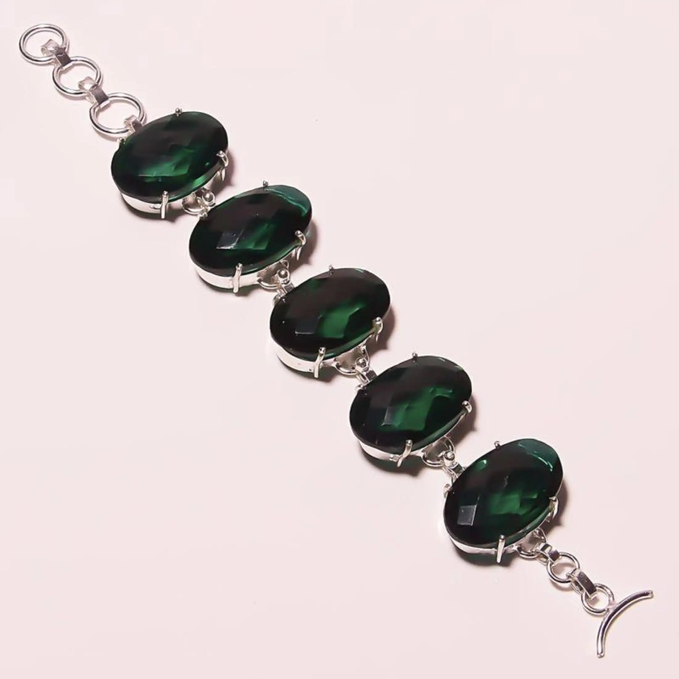 Faceted Emerald Chrome Diopside Quartz Jewellery Silver Plated Bracelet 18 Gm