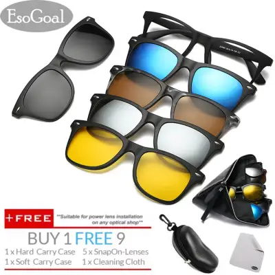 EsoGoal Magnetic Sunglasses Clip On Glasses Unisex Polarized Lenses Retro Frame with Set of 5 lenses