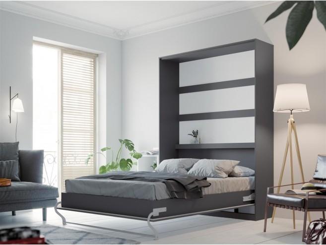 Murphy Wall Bed/Double 140x200 /Vertical/Highgloss Anthracite/curved leg