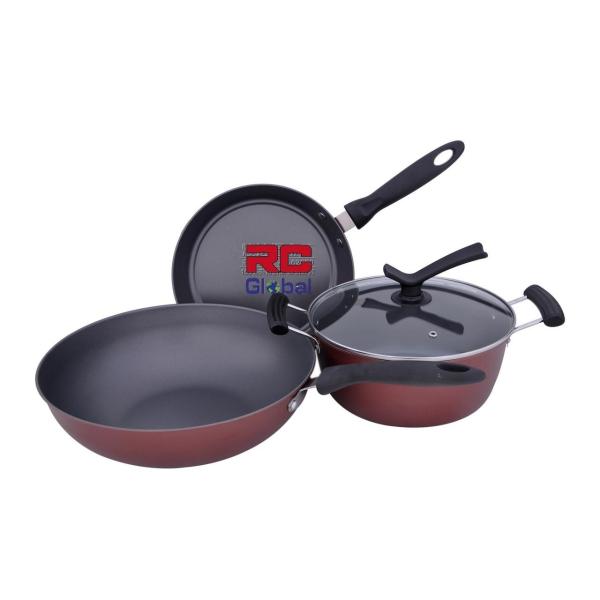 RC-Global 4-In-1 Non-Stick Frying Pan Frying wok Soup Pot (24, 24, 32 cm with 1 covers 富贵临门) Singapore