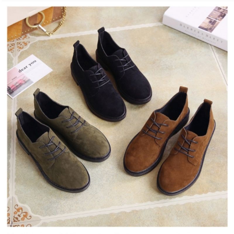 Giày oxford nữ da lộn đế cao 3cm cá tính - mps99
