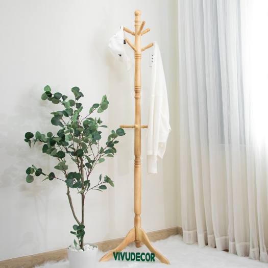 Cây Treo Quần Áo Vivudecor 100% Gỗ Tự Nhiên, Cây Treo Đồ GH 9 Nhánh Lắp Ráp Xuất Khẩu Hàn Quốc