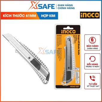 Dao rọc giấy cao cấp INGCO HKNS1807 lưỡi dao SK5 19x61mm hợp kim cứng chắc cắt giấy rọc băng keo thùng hàng bìa carton [XSAFE] [CHÍNH HÃNG]
