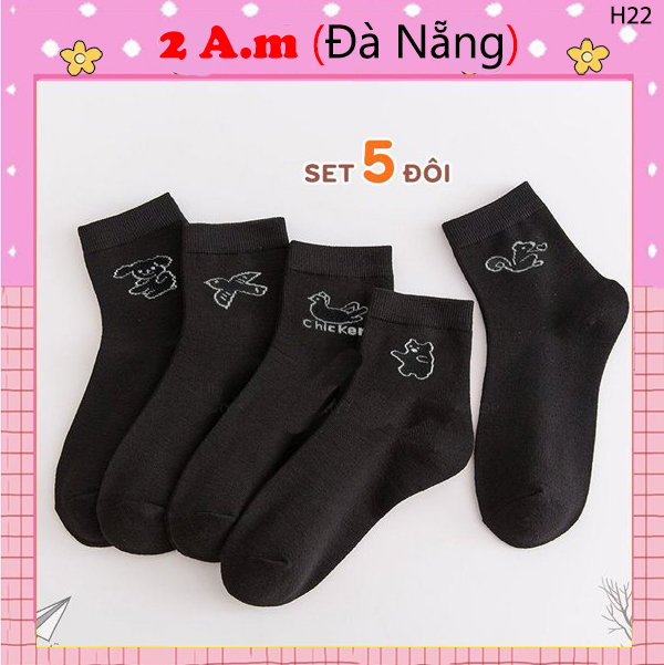 Tất Vớ Cổ Cao Nam Nữ Tone Màu Đen Họa Tiết Động Vật Dễ Thương Thời Trang Unisex Đẹp Vải Cotton