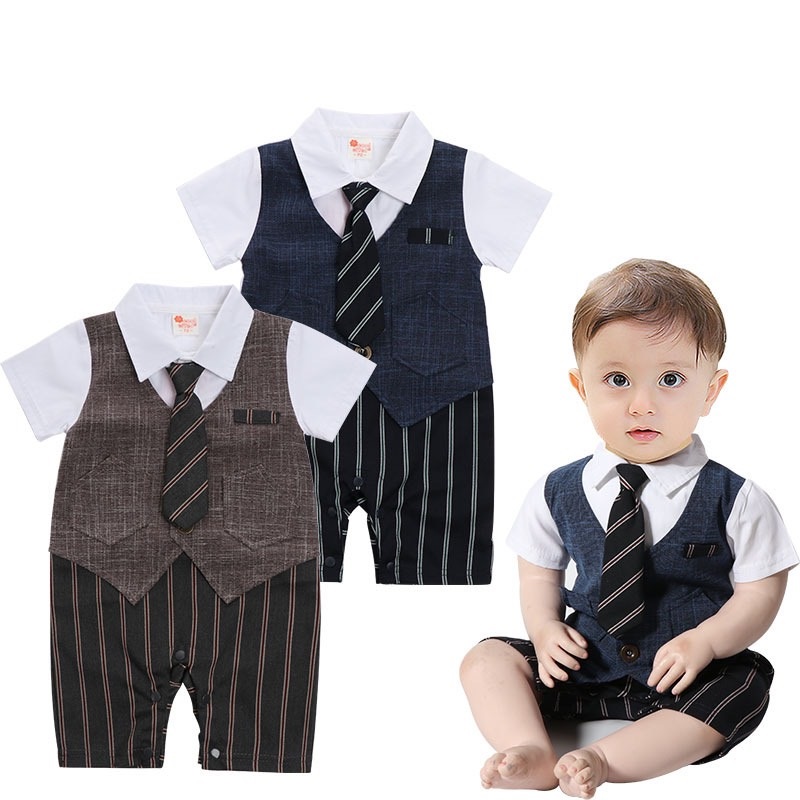 Body công tử giả vest hè 2021 bodysuit bé trai liền thân cộc tay ngắn tay