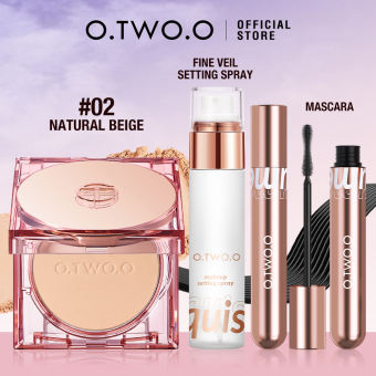 O.TWO.O phấn kiềm dầu phấn Bộ mỹ phẩm điểm mặt đa chức năng  lì lâu trôi không thấm nước + xịt tạo lớp khô nhanh + Mascara rậm rạp không thấm nước chống mồ hôi Xoăn Dày Dài Mi