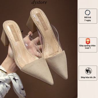 Sục cao gót nữ quai trong đế vuông 7phân mũi nhọn da lộn