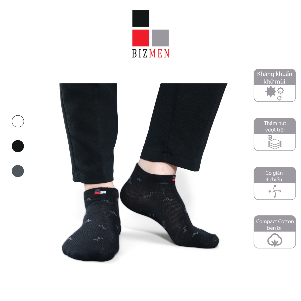 Tất Vớ Nam Công Sở Cotton Cổ Trung Kháng Khuẩn Khử Mùi Bizmen - BSC.025