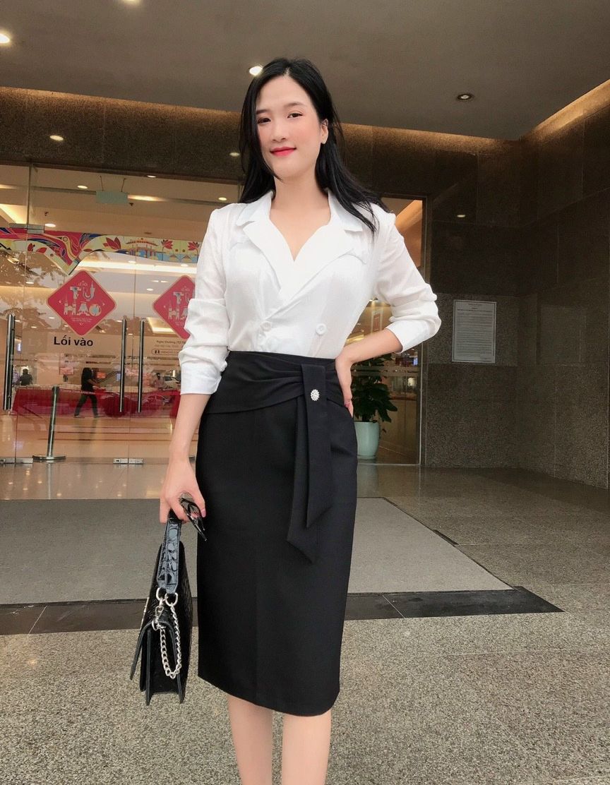 Chân váy ôm buộc eo sẻ hông đẹp-chân váy công sở