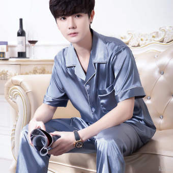 Bộ Đồ Ngủ Lụa Lạnh Quần Dài Nam Tay Ngắn Lụa Mỏng Mùa Hè Cho Nam Bộ Đồ Mặc Nhà Giản Dị Mùa Xuân Và Mùa Thu