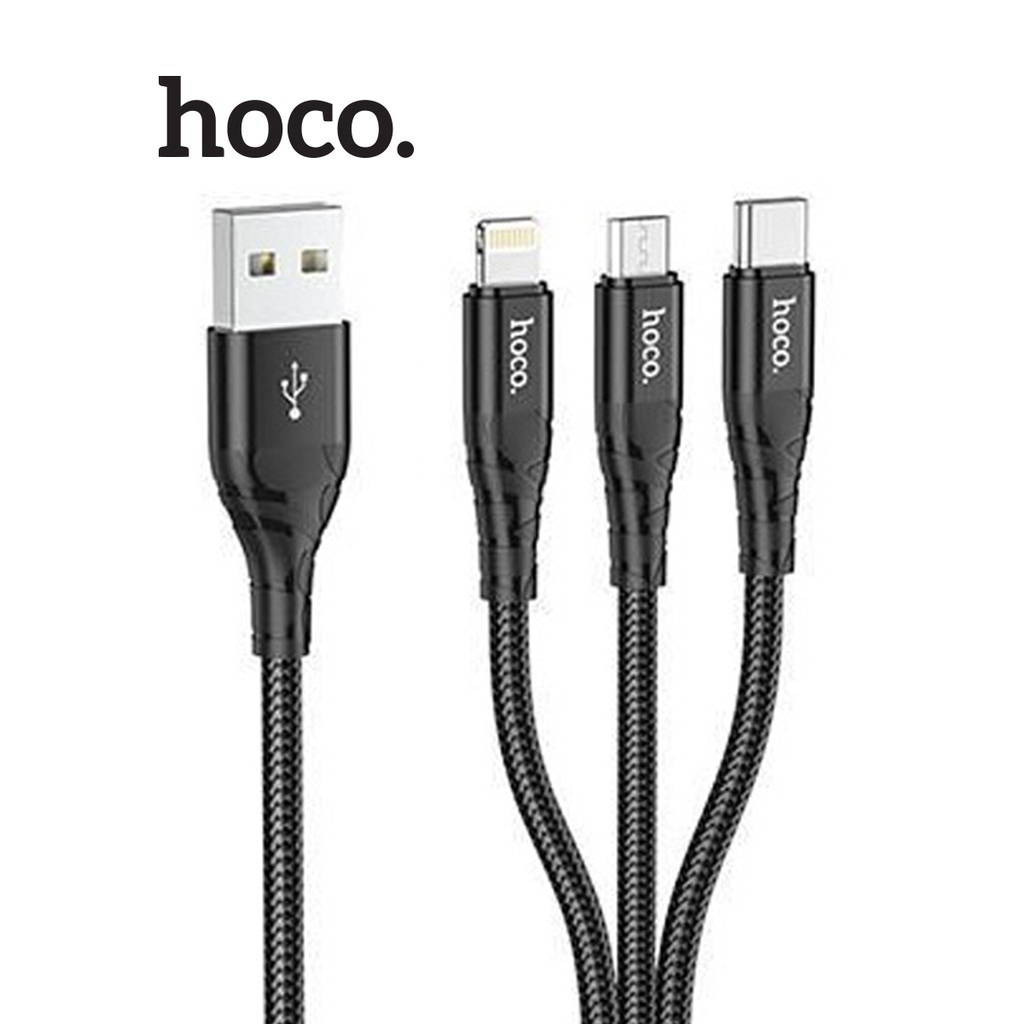 Cáp sạc hoco du02 3in1 3a lightning/type-c/micro dây dù cao cấp dài 1.2m cho smartphone