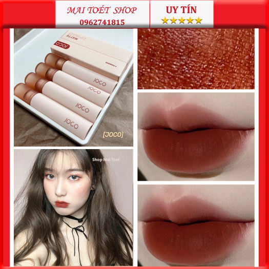 Son kem lì JOCO vỏ trắng tone đỏ nâu đất mềm mịn lâu trôi,son nội địa Trung