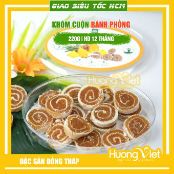 Mứt khóm, kẹo khóm cuộn bánh tráng hộp 220g, đặc sản Đồng Tháp