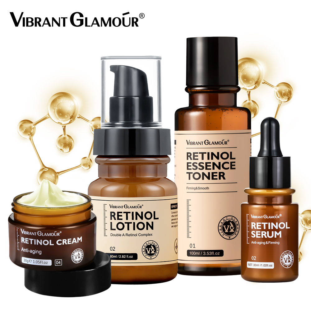 Gambar VIBRANT GLAMOUR retinol cream anti aging original set retinol a cream +  retinol serum + retinol toner + retinol lotion skin care set anti wrinkle moisturizer hydrating brightening whitening for face  4 PCS