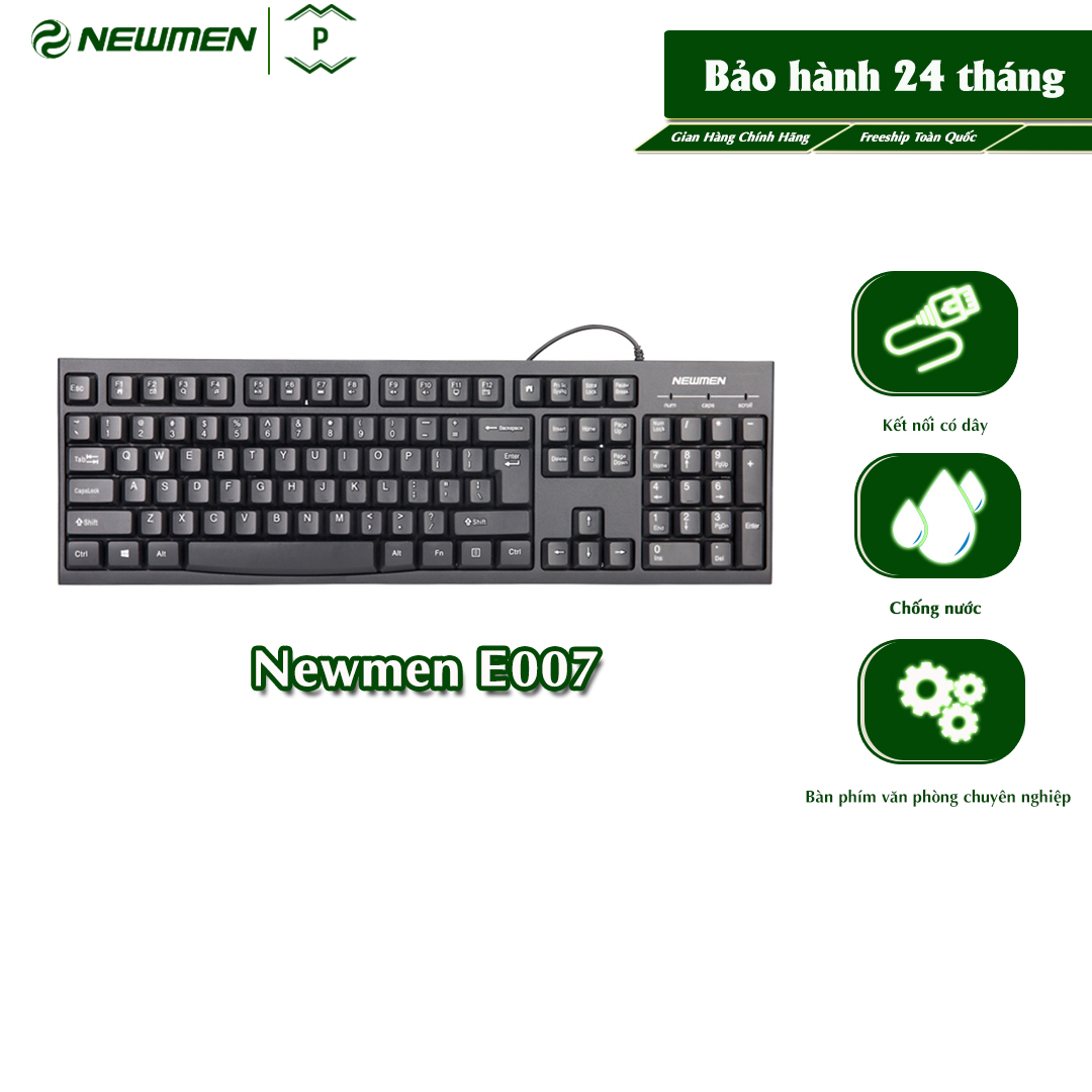 Bàn phím máy tính có dây newmen e007 - business office e007, đen - hàng chính hãng