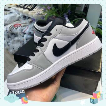 Giày Air Jordan 1 cổ thấp xám chỉ đỏ nam nữ, Giày sneaker Jd 1 low xám chỉ đỏ Full Box Bill