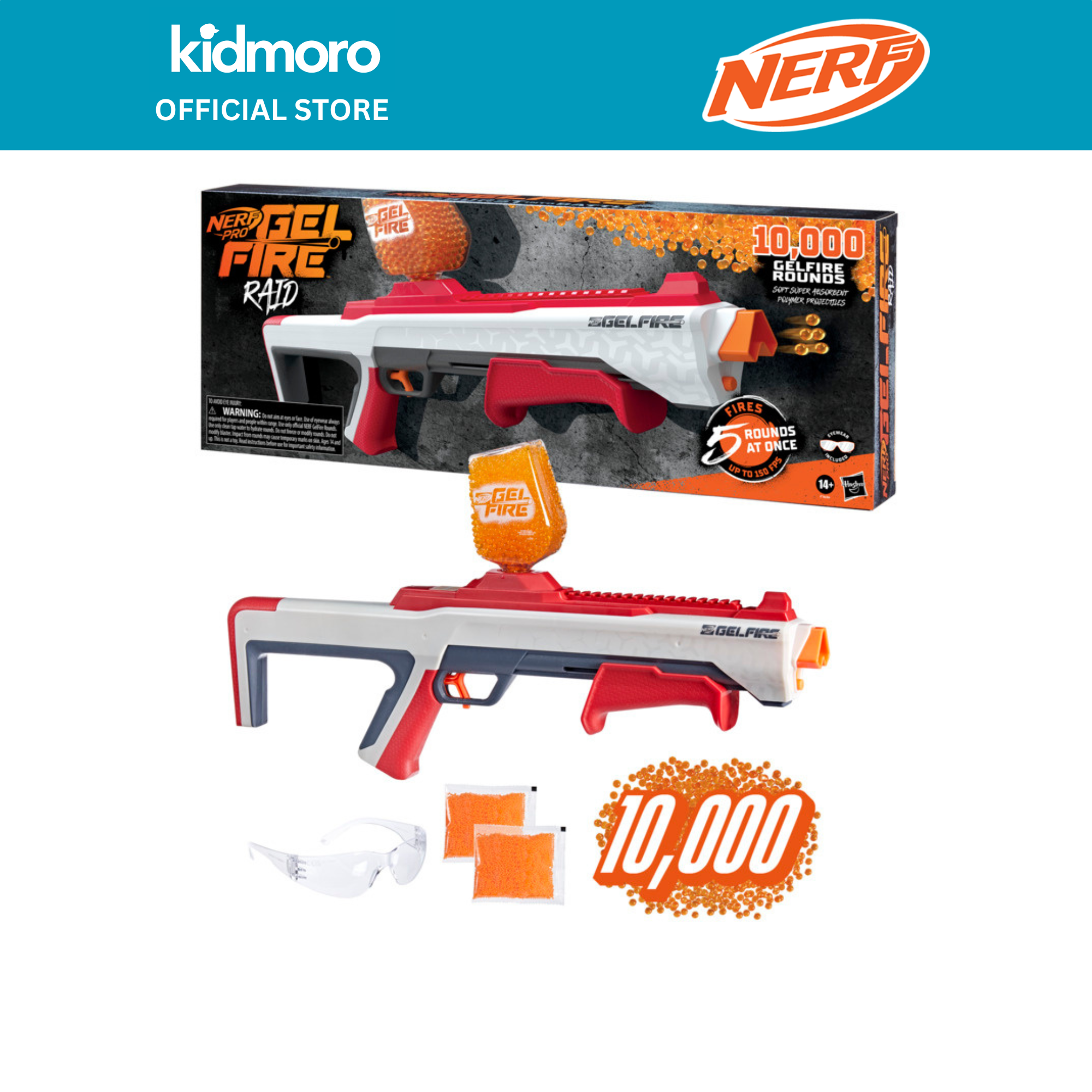 Nerf Pro Gelfire Legion Blaster - Spring Action, Slam Fire, 5000 Burst Rounds, 130 Hopper, Protective Eyewear (Ages 14+)