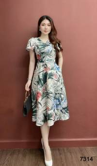 Đầm EMY EM7314 Xoè Gấm Vân Cao Cấp