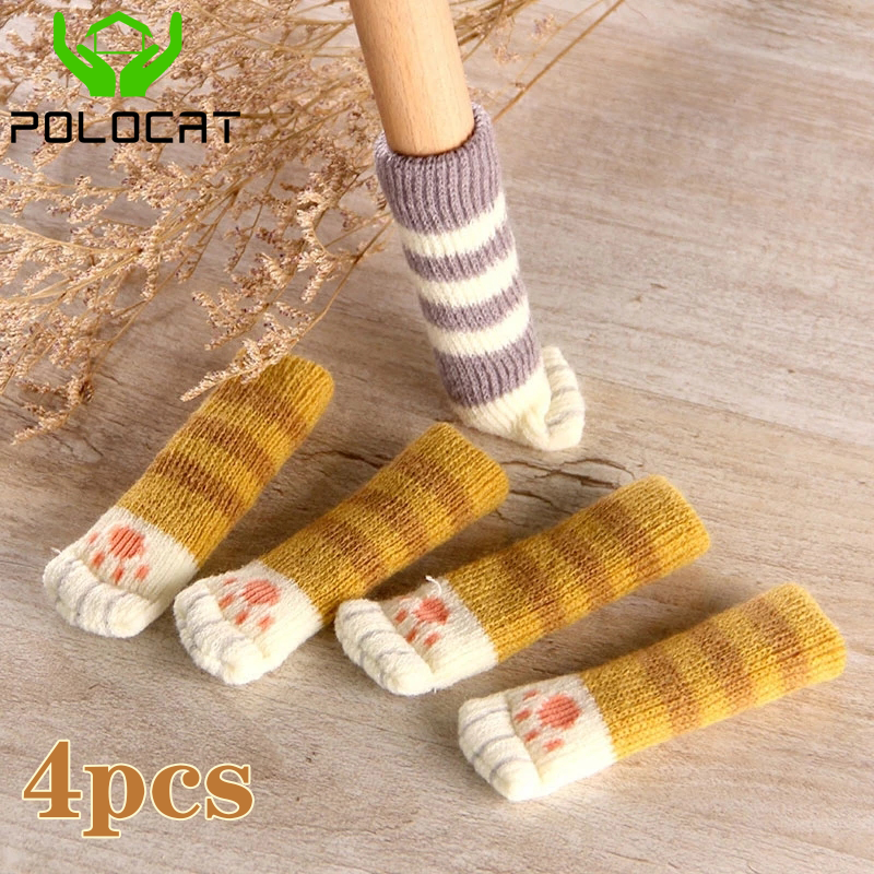 Polocat 4 chiếc tất chân bàn hình móng vuốt mèo bọc chân ghế đồ bảo vệ sàn tất lưới chống trượt đồ nội thất hoạt hình trang trí nhà cửa