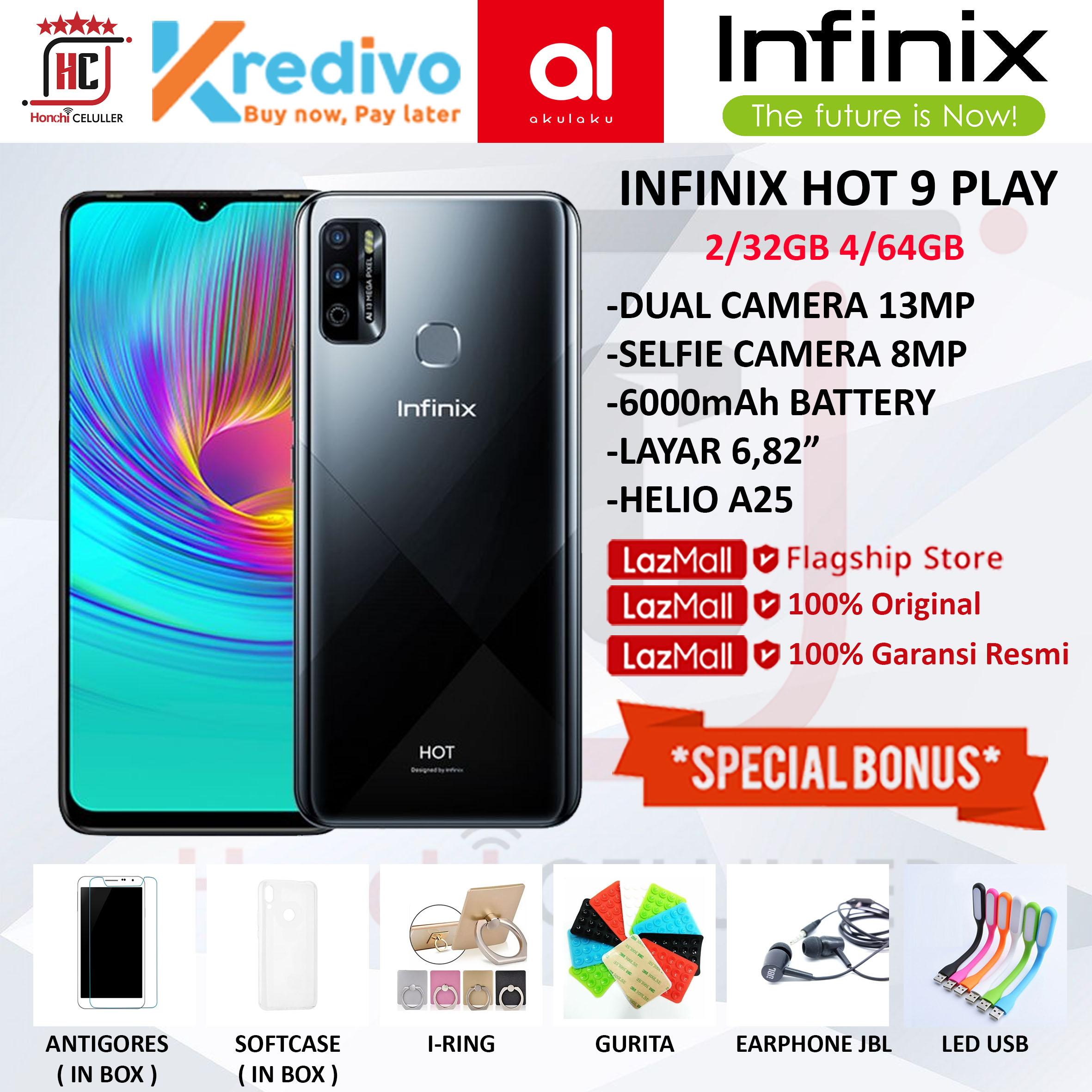 INFINIX HOT 9 PLAY 2/32GB 4/64GB GARANSI RESMI ORIGINAL FULL BONUS Harga 1,399,000 rupiah*Gratis Ongkir