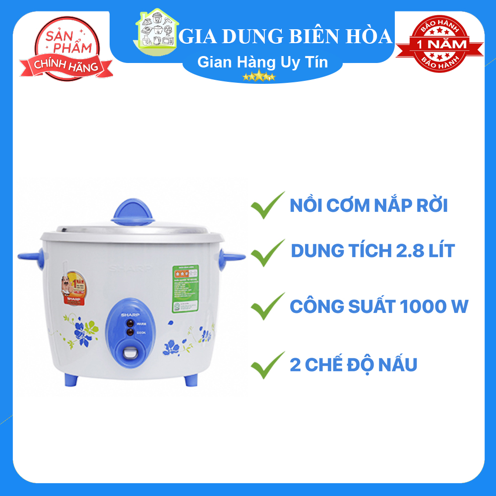 Nồi cơm điện Sharp 2.8 lít KSH-D28V-hàng nhập khẩu thái lan- chính hãng- bảo hành 12 tháng - Nồi cơm điện Sharp KSH-D28V có màu sắc nhã nhặn với họa tiết bông hoa nhẹ nhàng, thanh lịch