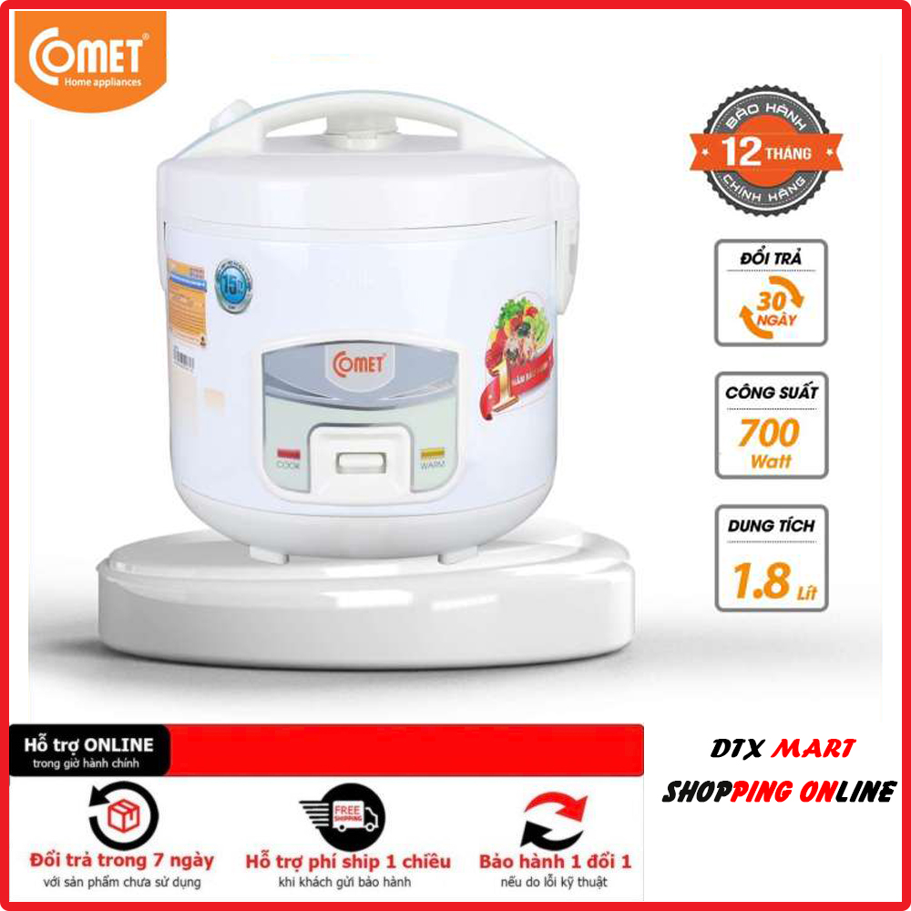 Nồi cơm điện comet cm8018 1.8l công suất 700w - nồi cơm điện nấu cơm ngon - siêu chống dính - có chức năng chống tràn