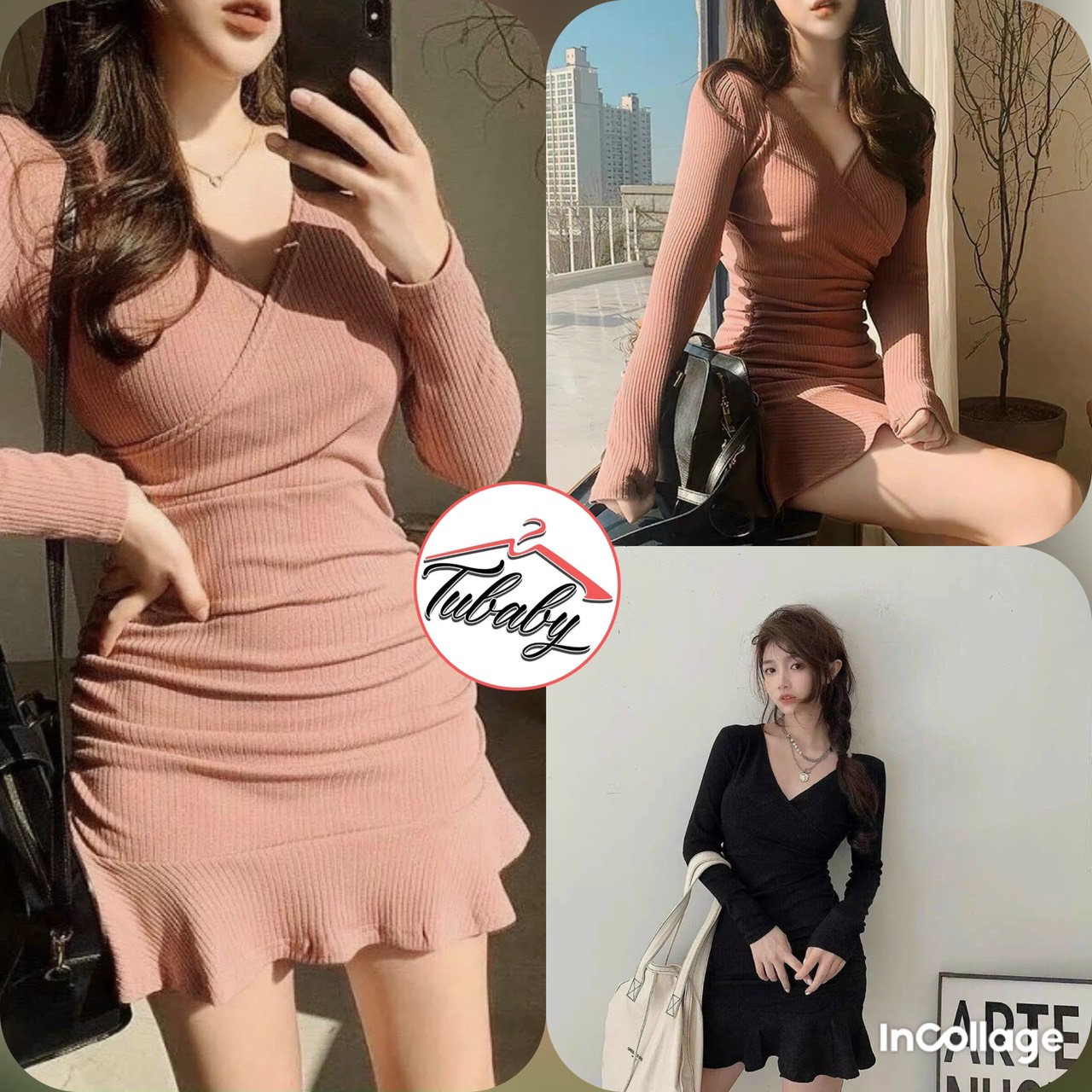 [HCM] Đầm Nữ Body Tay Dài Họa Tiết 2 Màu Nâu, Đen Tôn Dáng Sang Trọng Chân Váy Xòe Đuôi Cá