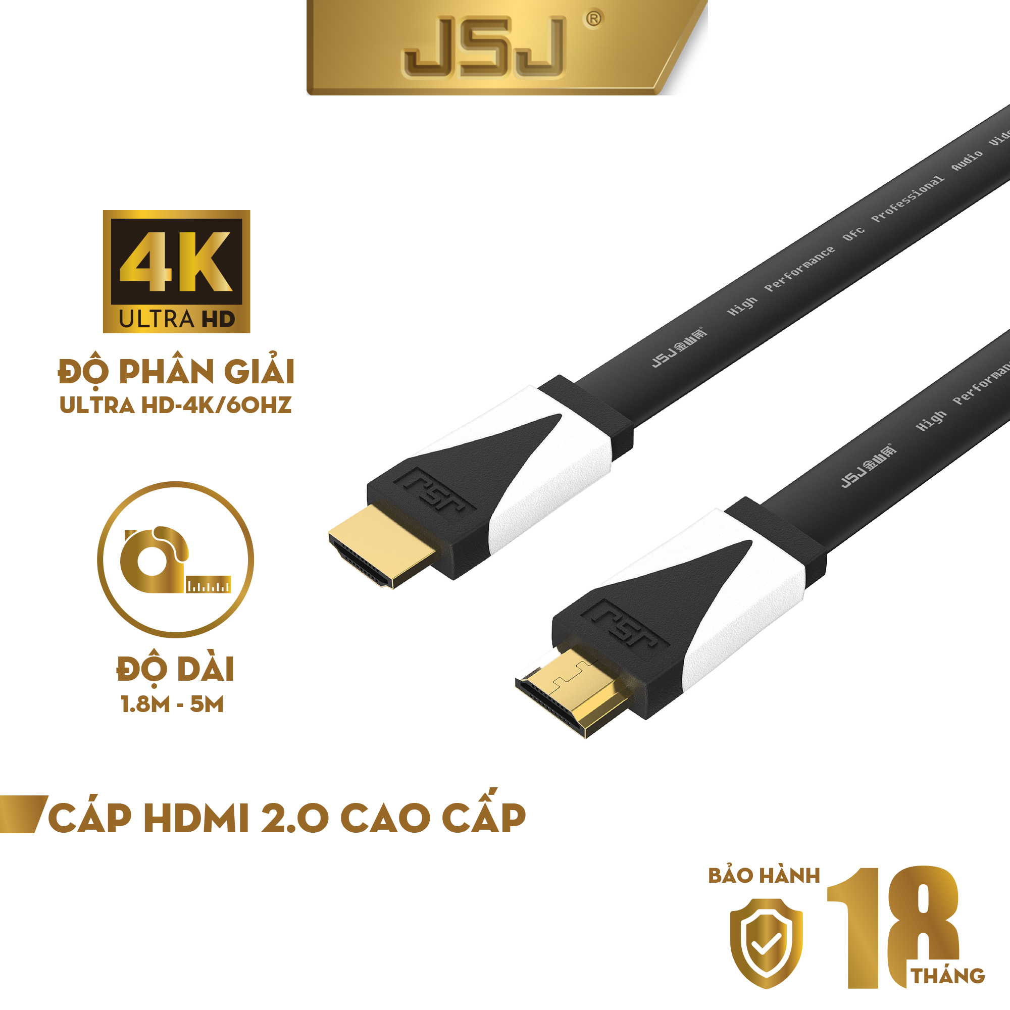 Cáp hdmi 2.0 jsj jb-h600 dài 1.8m - 5m